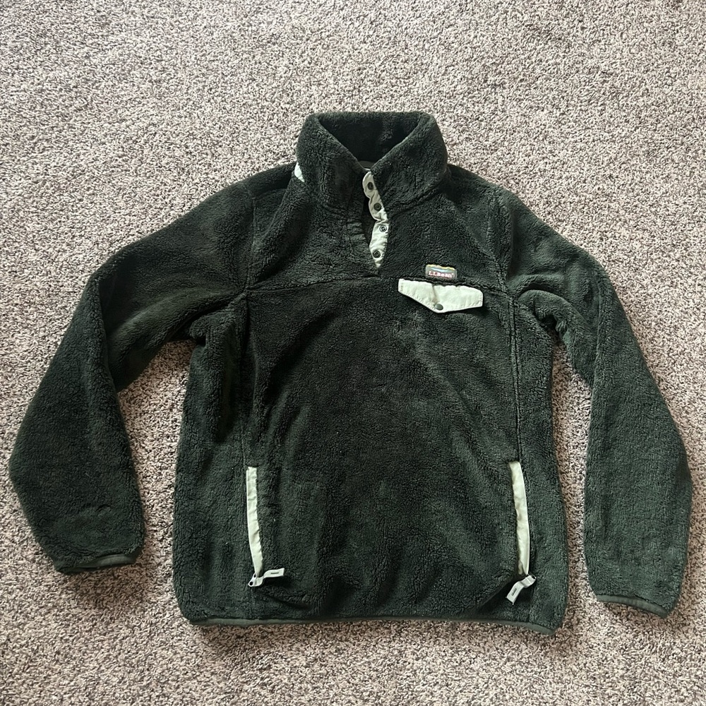 L.L. Bean Women’s Sherpa Fleece Pullover 1/4 Snap Dark Green Size Medium